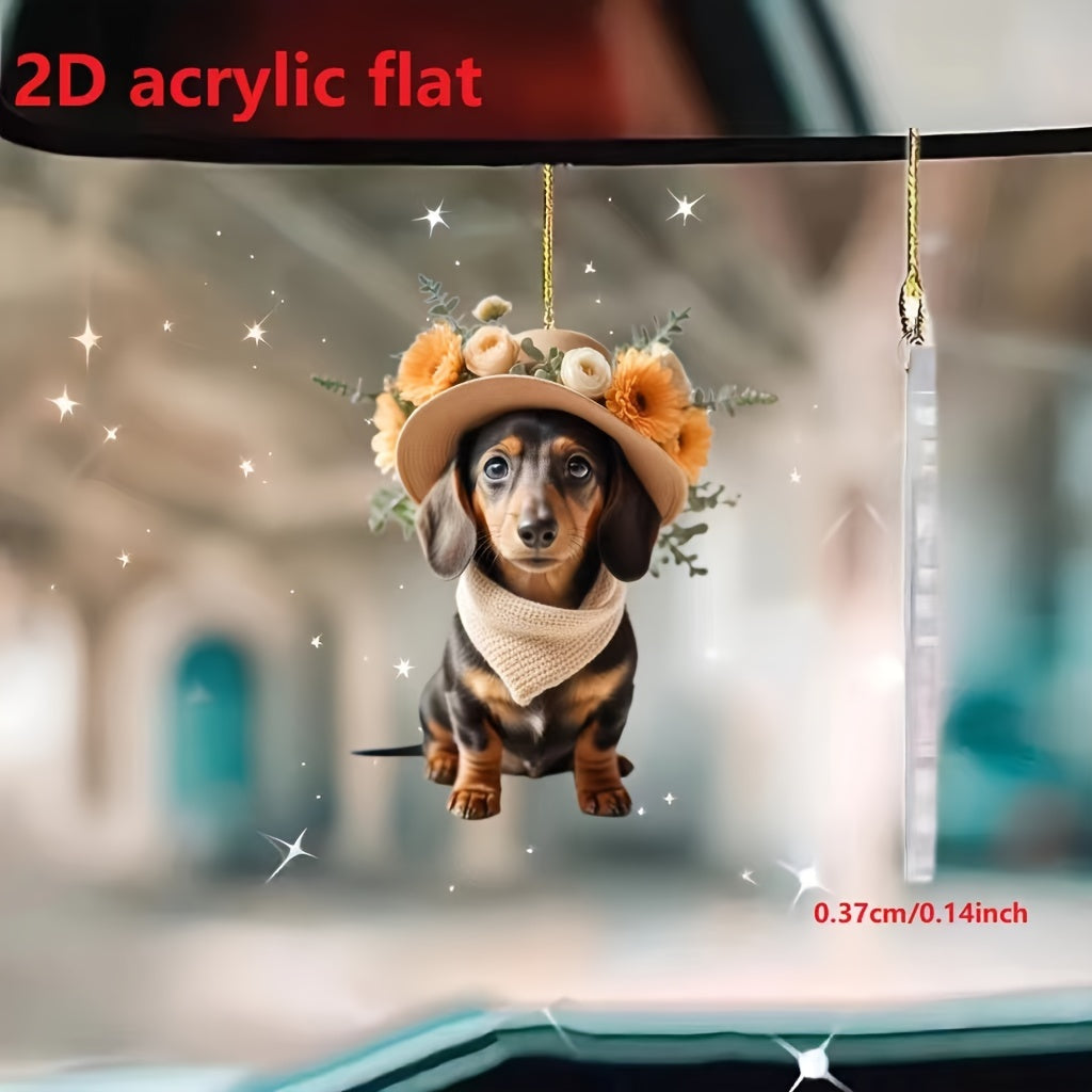 Dachshund Acrylic Hanging Ornament – Festive Doxie Charm for Cars, Trees, & Bags