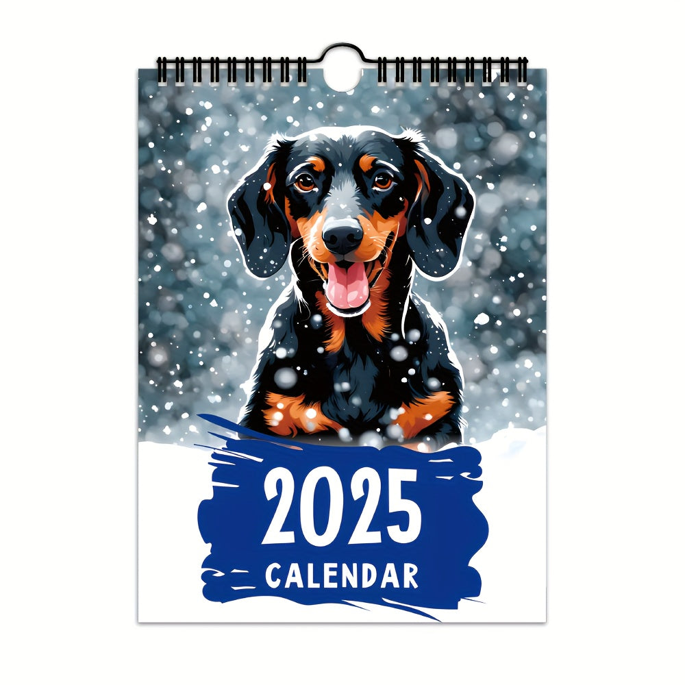 Calendario de pared con un perro salchicha adorable para 2025, un divertido regalo de Navidad.