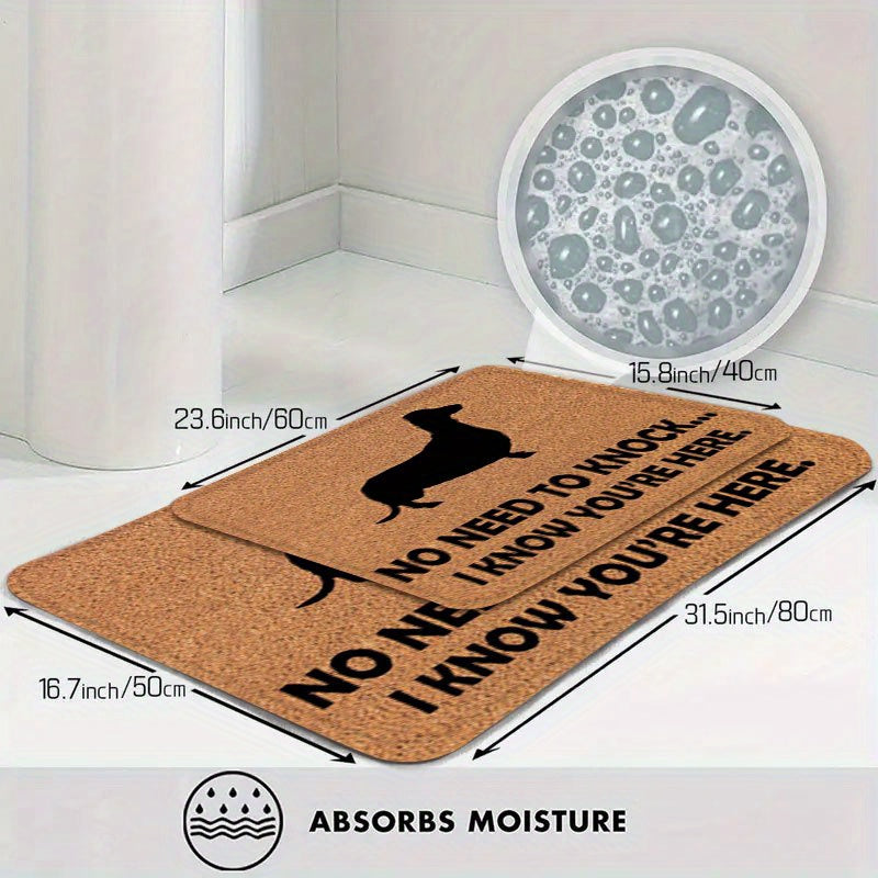 Dachshund Silhouette Flannel Doormat, Super Absorbent & Washable Anti-Slip, Indoor/Outdoor Use, Polyester, Machine Washable, Ideal for Bathroom Home Decor Camping, Playful Design, Durable Mat, 1pc
