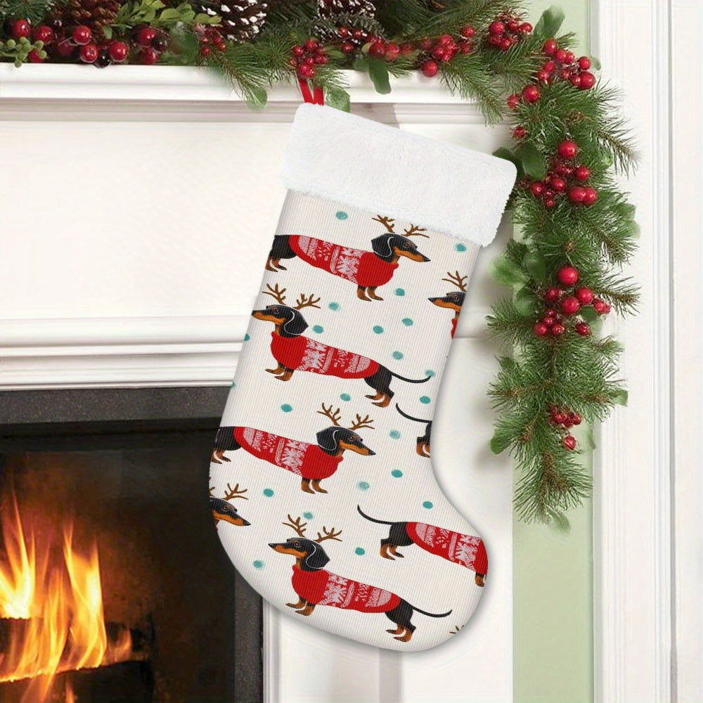 1 Christmas Stocking, Dachshund Printed Sock for Xmas Decorations - High-Quality Digital Design Suitable Indoors/Kitchen or Party Use, Christmas Socks for Hanging, Christmas Stockings, Christmas Stocking Decoration, Pet Chris