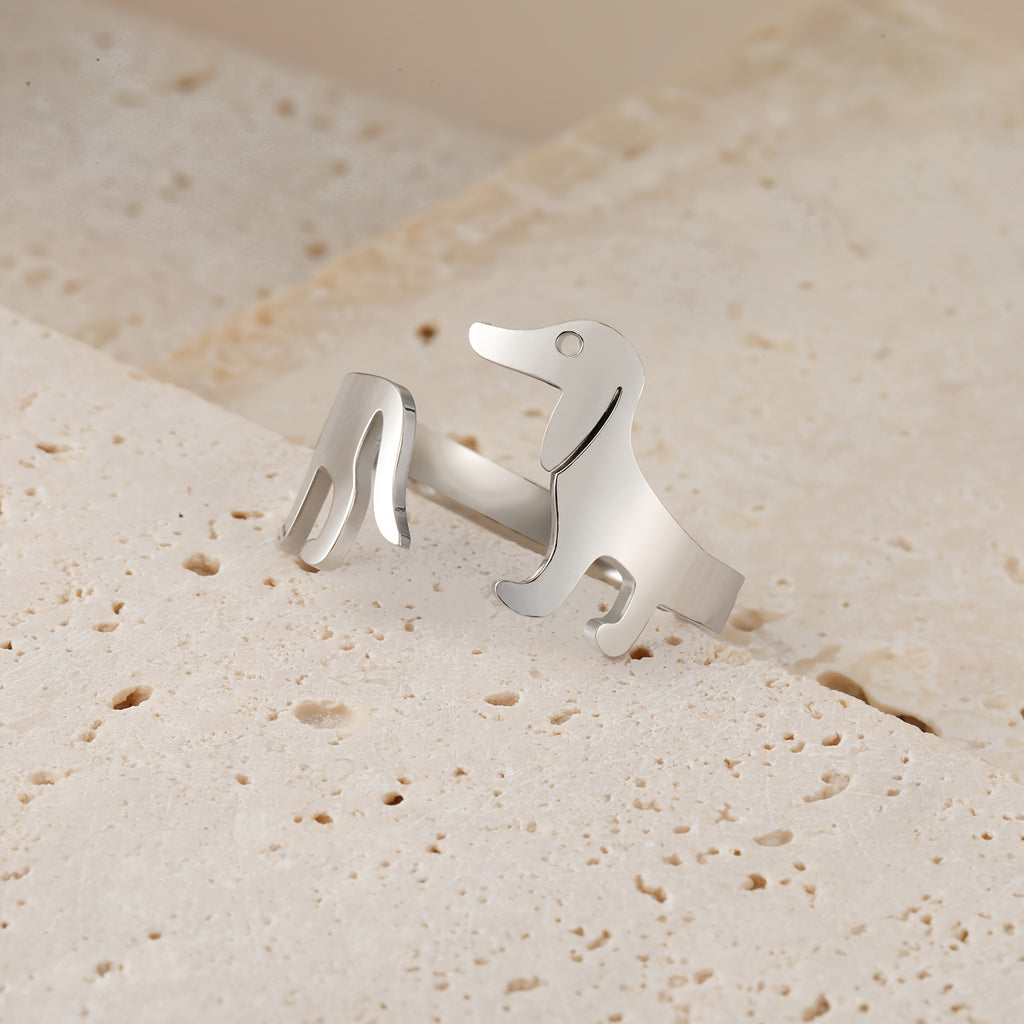 Dachshund Minimalist Open Ring – Adjustable 18K Gold Plated Stainless Steel Puppy Ring for Dog Lovers