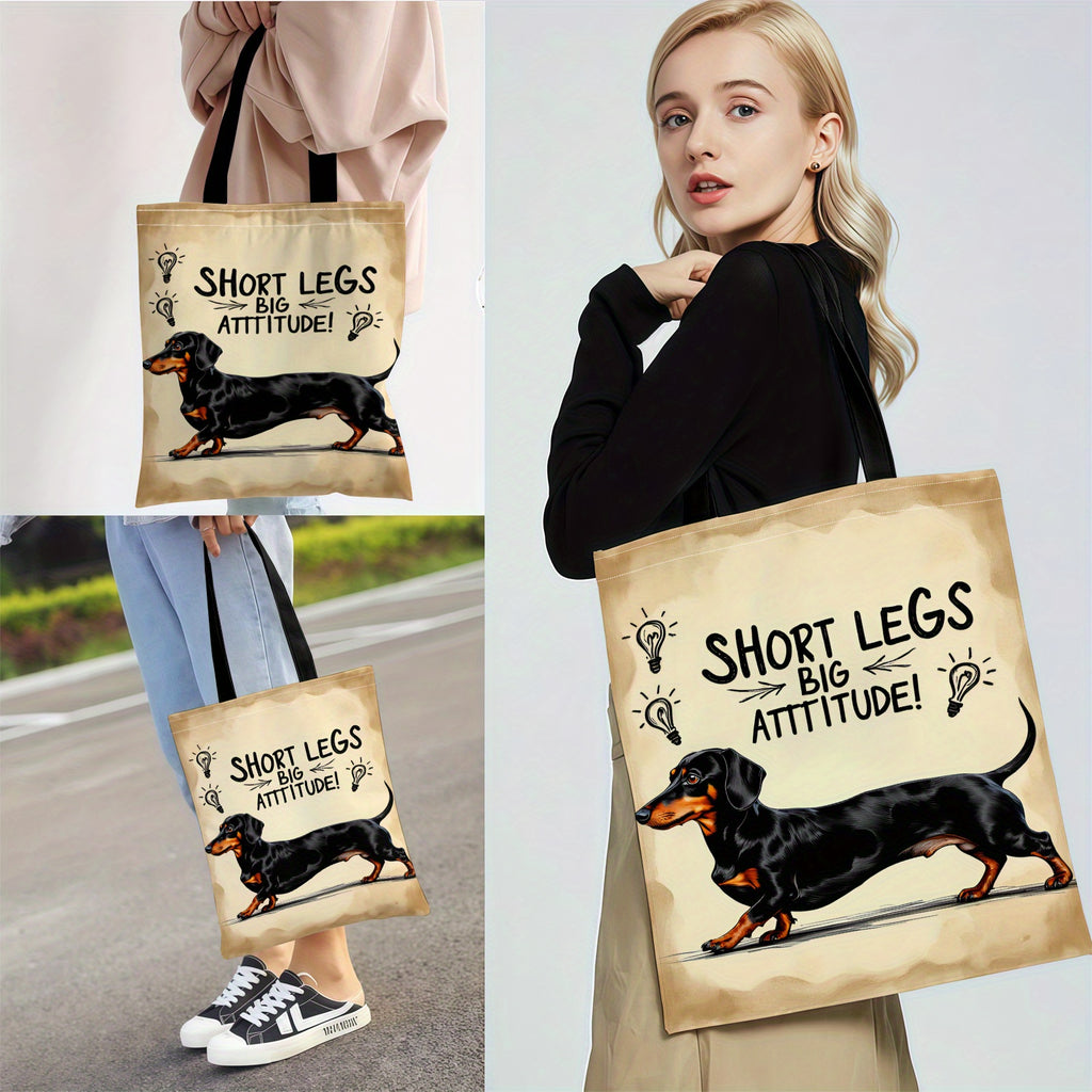 A Cute Dachshund Canvas Tote , Large Capacity And Reusable, Perfect for Women'S Casual Shopping. It Features a Fun Print Design Suitable for Everyday Shopping, Outdoor Activities, Family Parties, And More. The Soft Fabric Pro