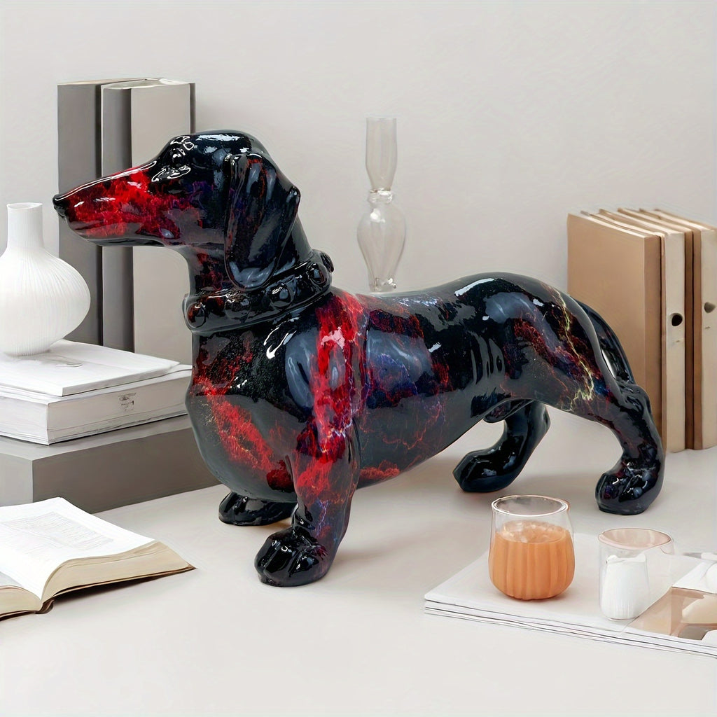 Art Deco Resin Dachshund Dog Sculpture, 1pc Collectible Alphabet Animal Figurine, Modern Home Decor for Living Room Bedroom, No Electricity Required, Ideal for Christmas Thanksgiving Valentine's Day Gifts