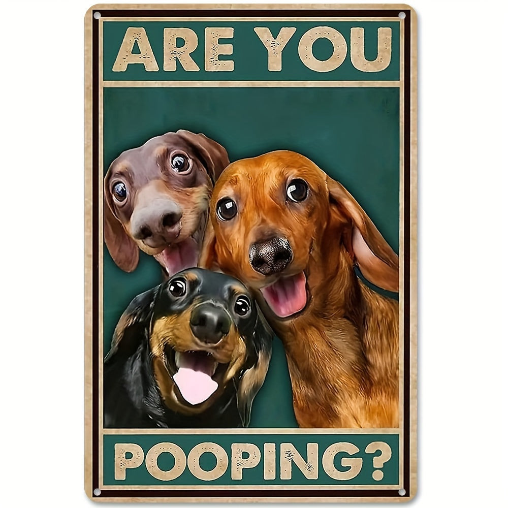"Are You Pooping?" Dachshund Vintage Tin Sign – 8x12 Funny Metal Bathroom Wall Decor & Novelty Plaque