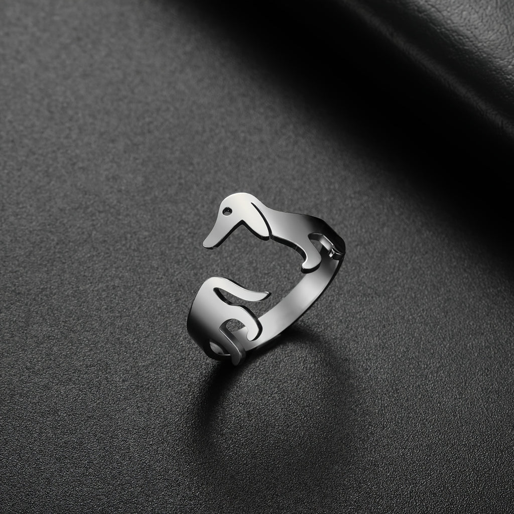 Dachshund Minimalist Open Ring – Adjustable 18K Gold Plated Stainless Steel Puppy Ring for Dog Lovers