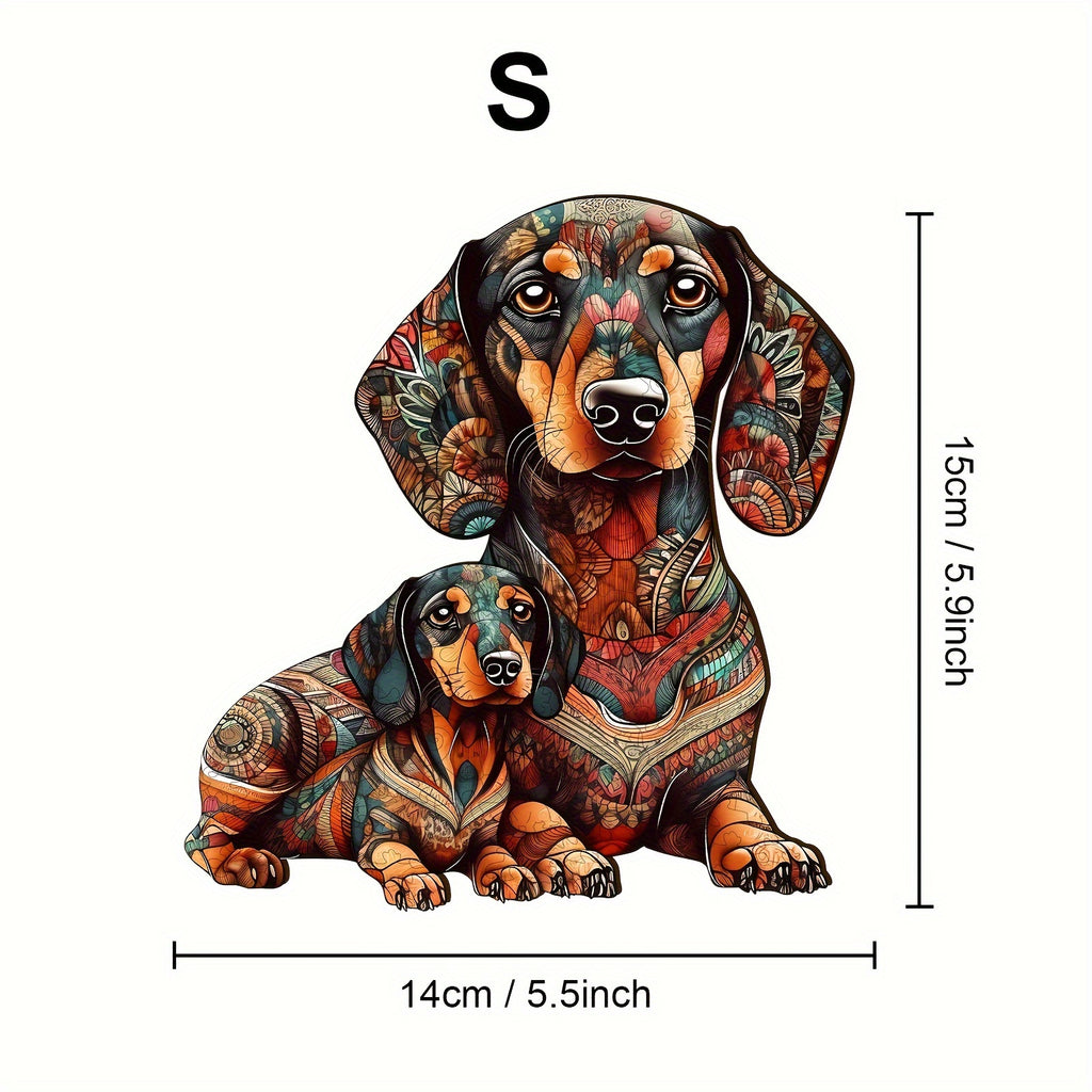 Dachshund Delight Artisan Wooden Puzzle – Irregular Shape Doxie Art Jigsaw