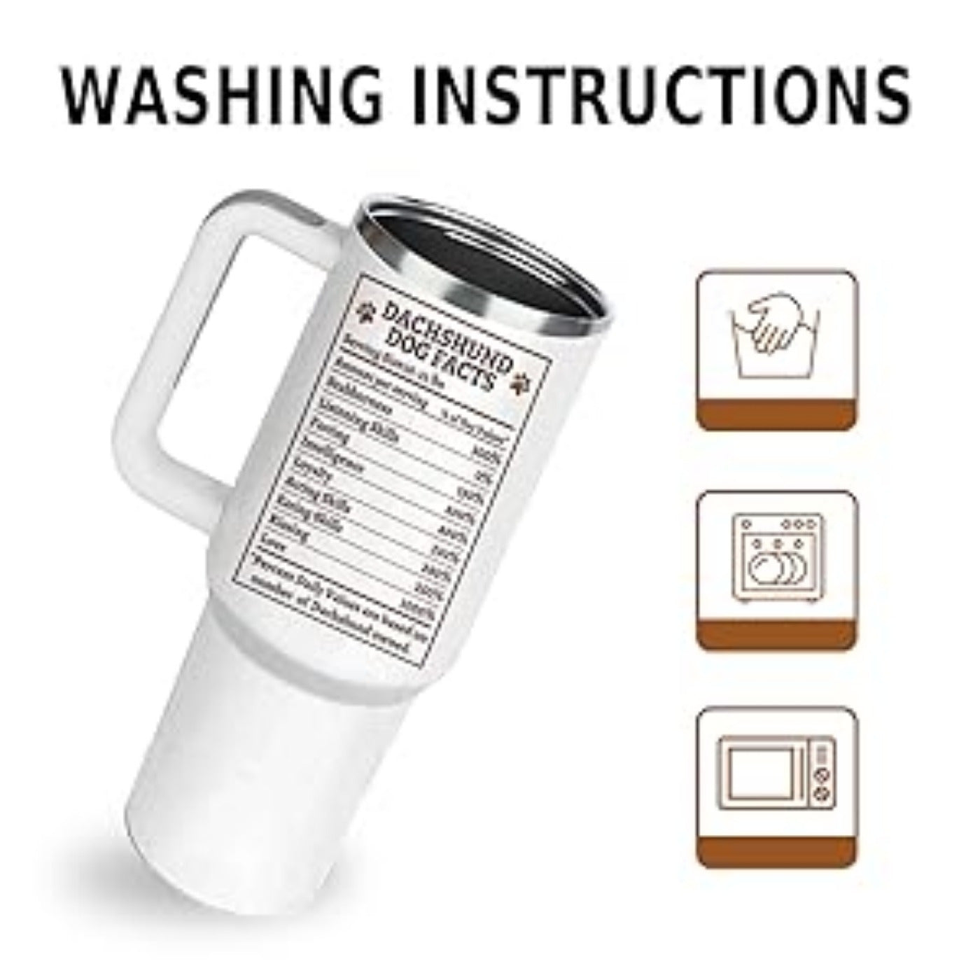 40oz Dachshund-Themed Stainless Steel Tumbler with Handle and Straw Lid – Ideal Gift for Dog Lovers, Wiener Dog Facts Design, Leak-Proof, Double-Wall Vacuum Insulated, Includes Cleaning Brush