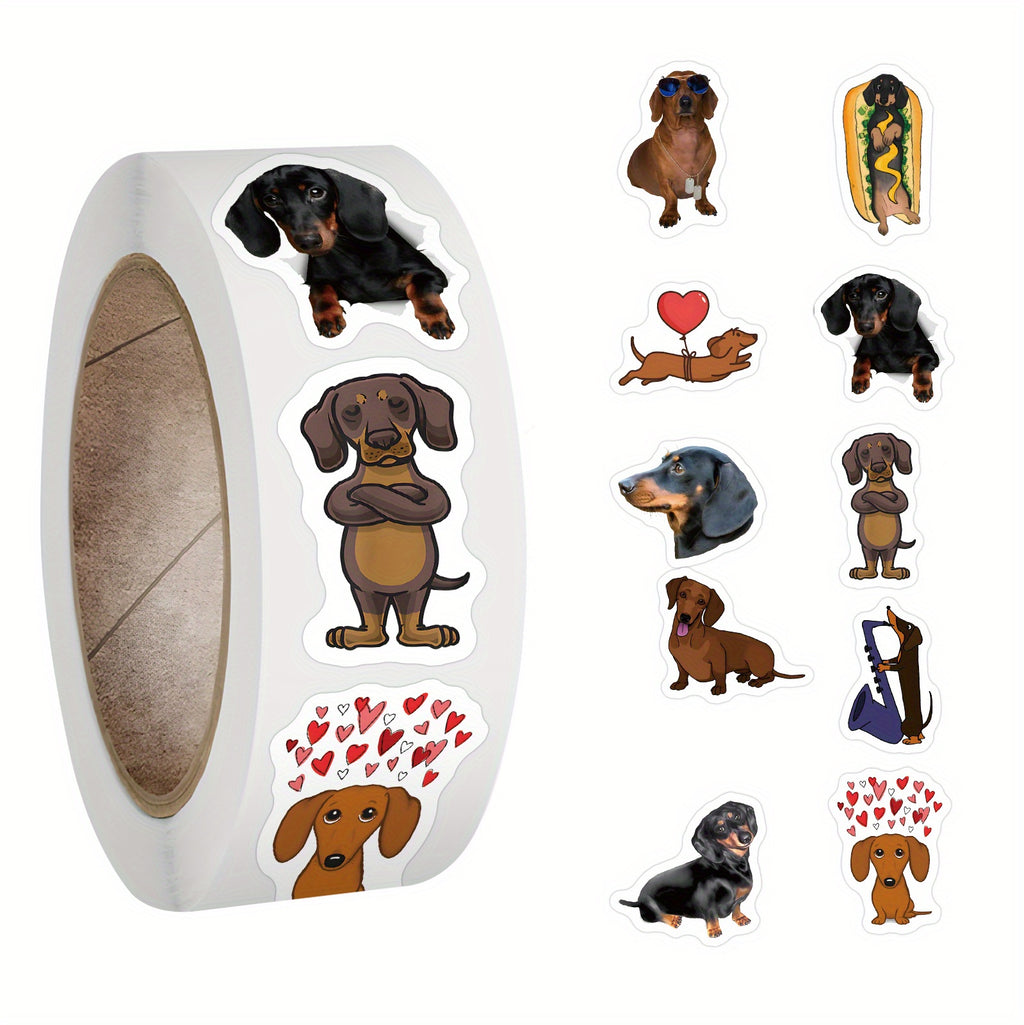 Dachshund Dog Sticker Roll – 500 Count Premium Vinyl Decals for Laptops, Water Bottles, and Gifting