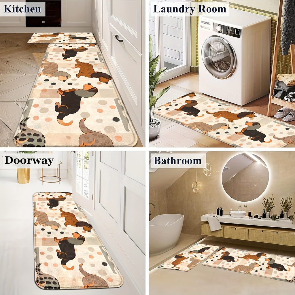 Adorable Dachshund Dog Door Mat - Non-Slip, Machine Washable Entrance Rug for Kitchen, Bathroom & Laundry Room