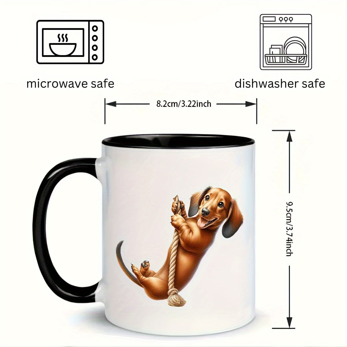 Ceramic Insulated Coffee Mug 11oz | Playful Dachshund Double-Sided Print | Microwave & Dishwasher Safe Mug for Home, Office, Party | Unique Gift for Men, Husband, Dad | 1 Piece