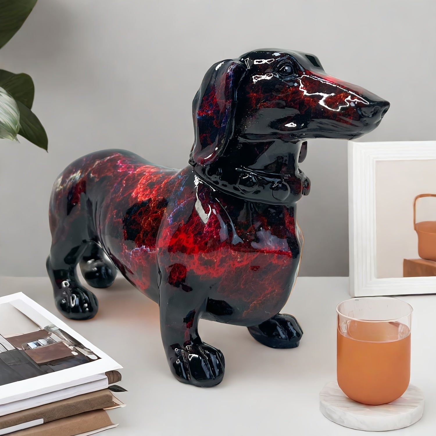 Art Deco Resin Dachshund Dog Sculpture, 1pc Collectible Alphabet Animal Figurine, Modern Home Decor for Living Room Bedroom, No Electricity Required, Ideal for Christmas Thanksgiving Valentine's Day Gifts