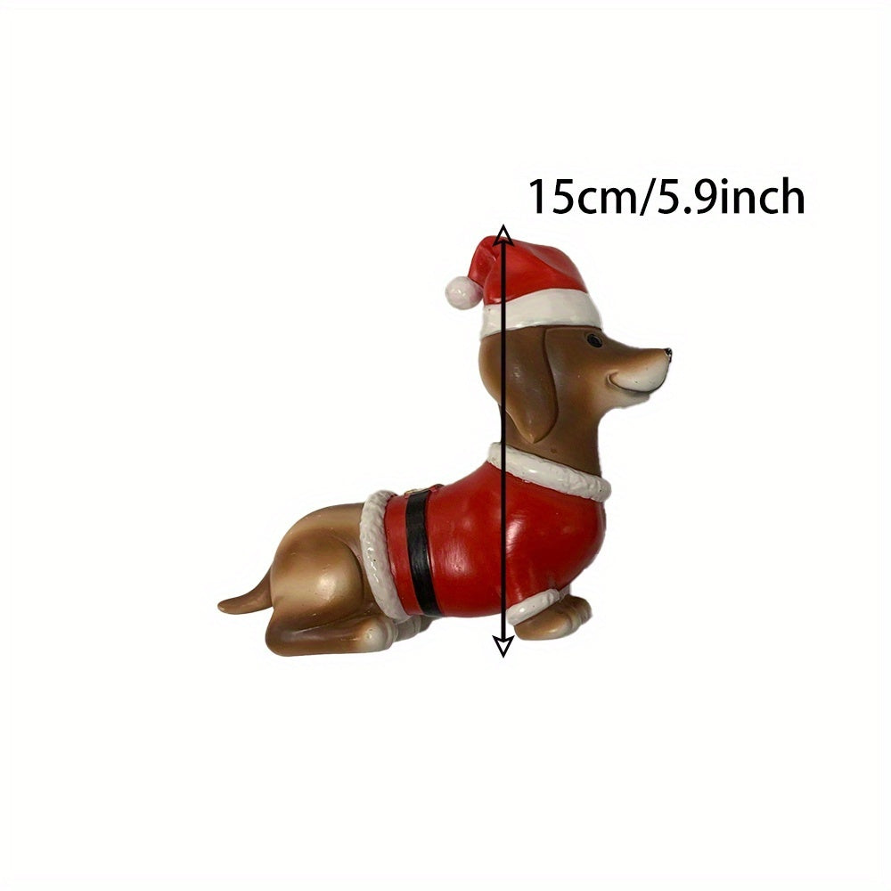 1pc or Multi-Piece Compatible Dachshund Dog Figurine - Elegant Resin Collectible German Shepherd-like Miniature Dachshund Decor with Red & Golden Outfit, Glossy Black-Eyed Design & White Paws - Christmas Tree Base or Tabletop