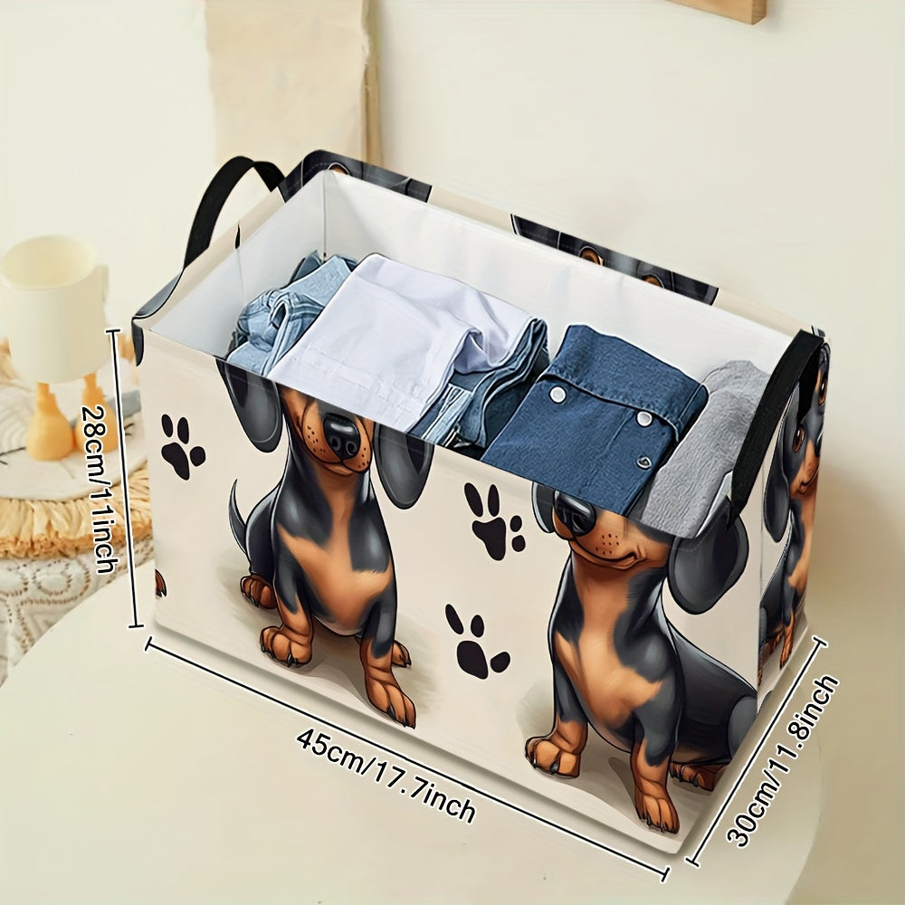 1pc Dachshund Art Print 2D Flat Themed Foldable Storage Basket | Extra Large Organizer with Sturdy Handles, Ideal for Laundry, Clothes, and Gifts, Made of Polyester, Shelf Baskets