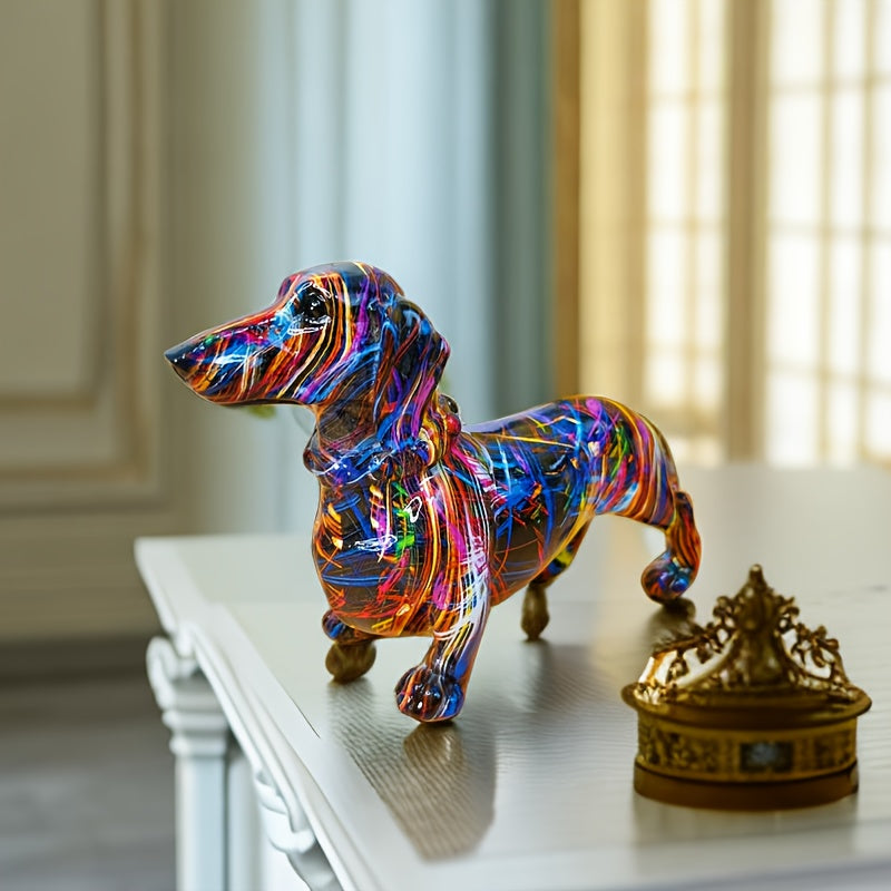 Graffiti Art Dachshund Figurine – Vibrant Resin Street-Art Statue for Modern Home & Office Decor