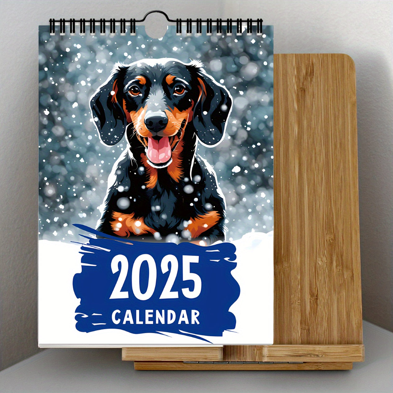 Calendario de pared con un perro salchicha adorable para 2025, un divertido regalo de Navidad.