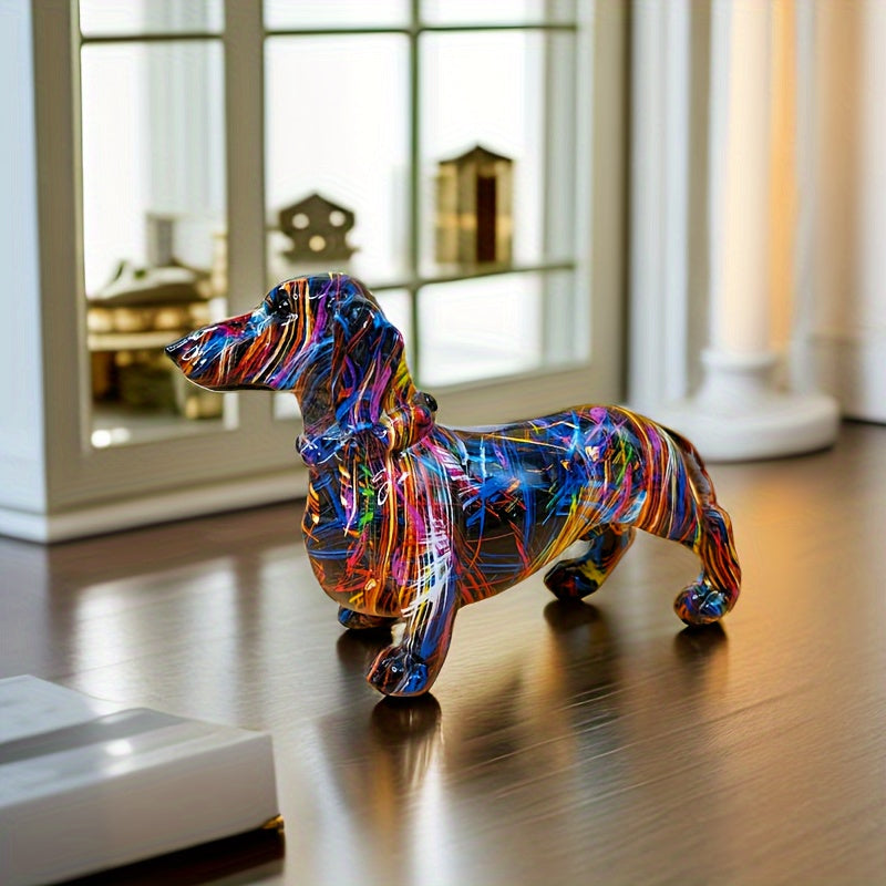 Graffiti Art Dachshund Figurine – Vibrant Resin Street-Art Statue for Modern Home & Office Decor