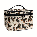 1pc Dachshund & Cat Pattern Handbag Cosmetic Bag, Portable Travel Makeup Organizer with Brush and Accessory Storage, Large Capacity Toiletry Case, Cute Fashionable Polyester Makeup Pouch