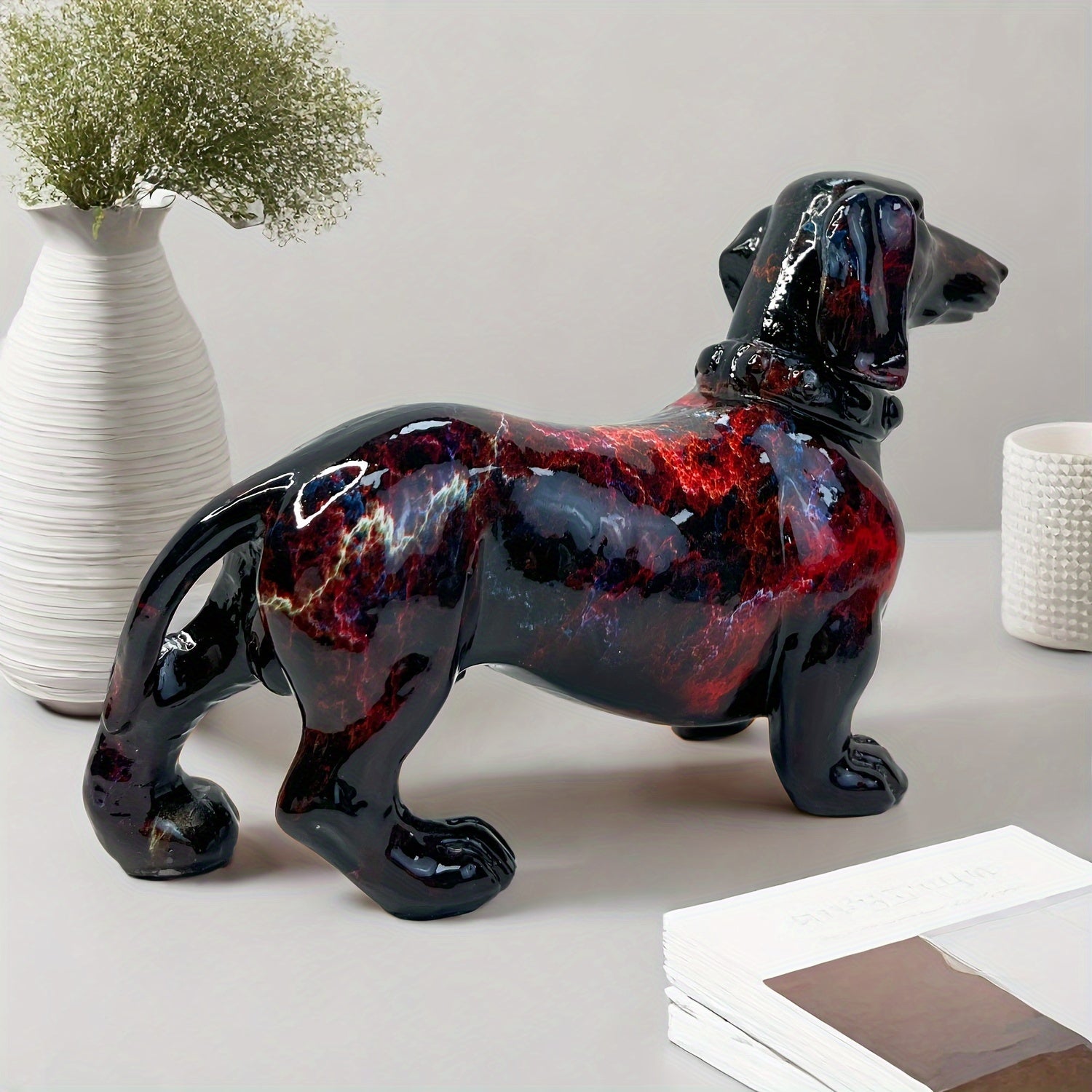 Art Deco Resin Dachshund Dog Sculpture, 1pc Collectible Alphabet Animal Figurine, Modern Home Decor for Living Room Bedroom, No Electricity Required, Ideal for Christmas Thanksgiving Valentine's Day Gifts