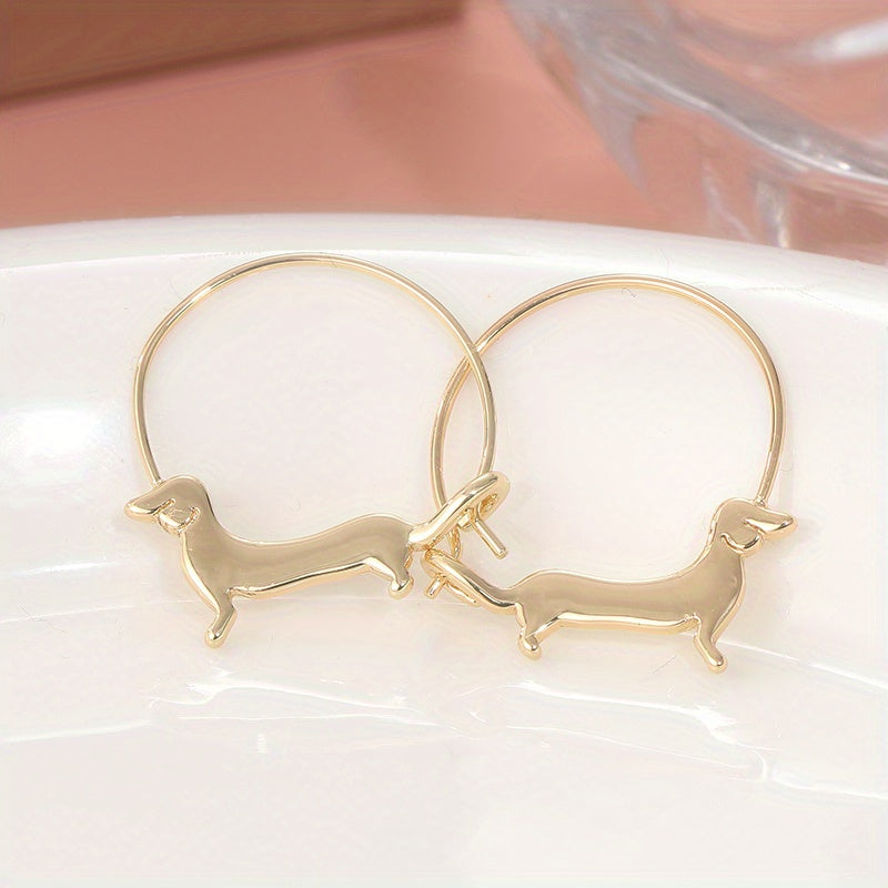 Charming Dachshund Hoop Earrings for Women - Golden-Toned Copper, Cute Animal Design, Ideal for Holiday Parties & Everyday Fashion