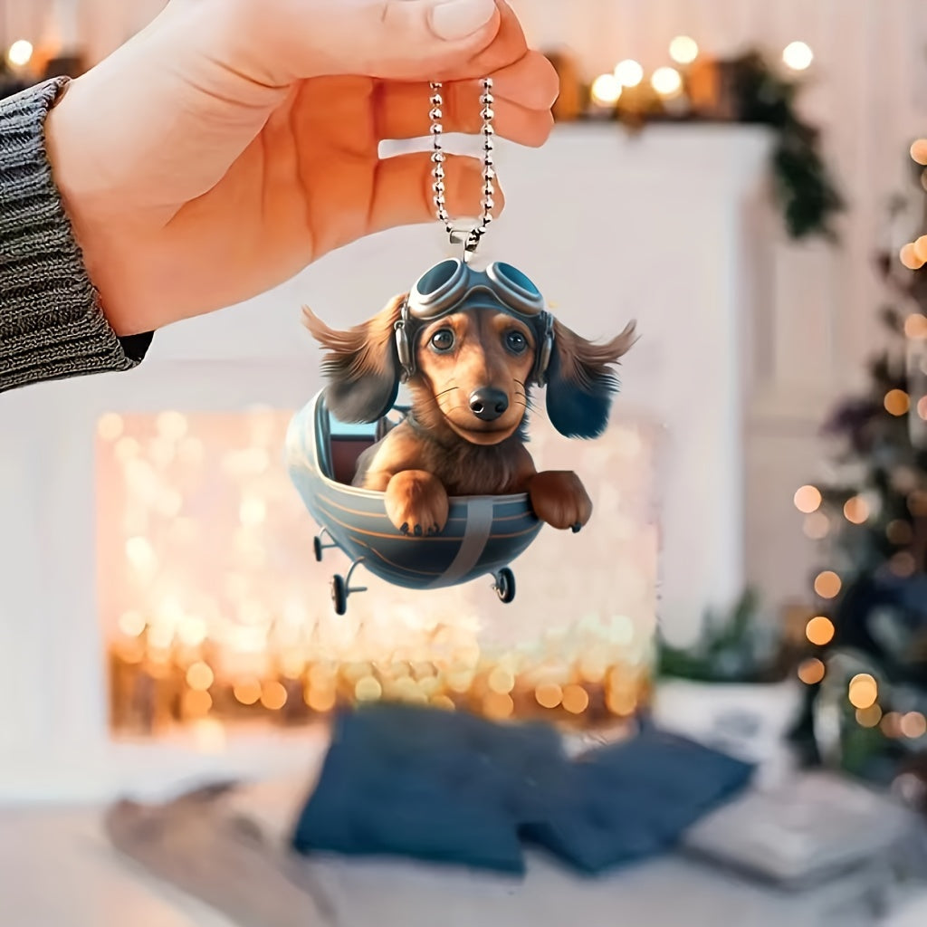 1pc Cute Dachshund Dog 2D Acrylic Hanging Car Ornament, Fashionable Home Decor Pendant, Chic Bag & Keychain Charm Accessory, Ideal Gift Hanging Decoration