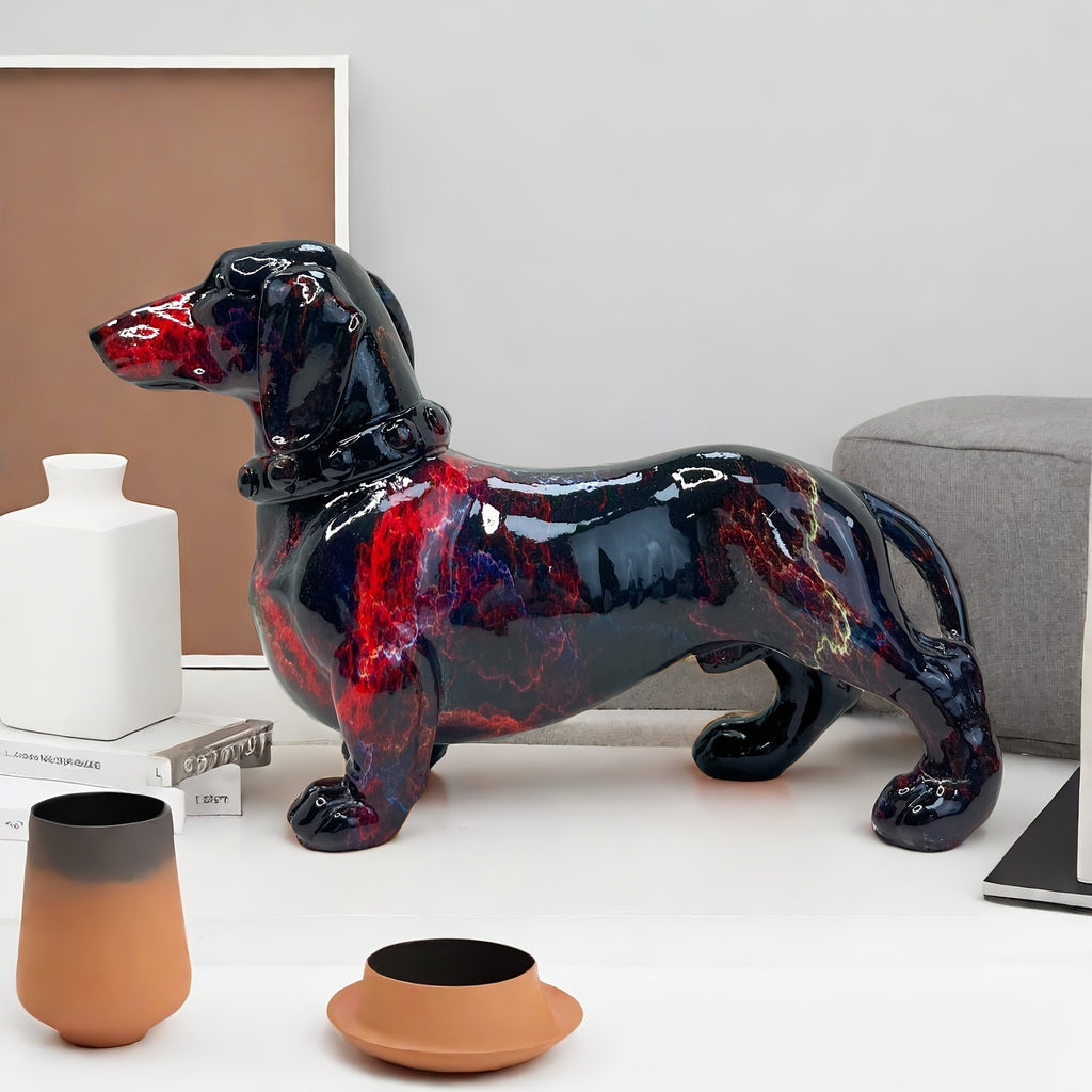 Art Deco Resin Dachshund Dog Sculpture, 1pc Collectible Alphabet Animal Figurine, Modern Home Decor for Living Room Bedroom, No Electricity Required, Ideal for Christmas Thanksgiving Valentine's Day Gifts