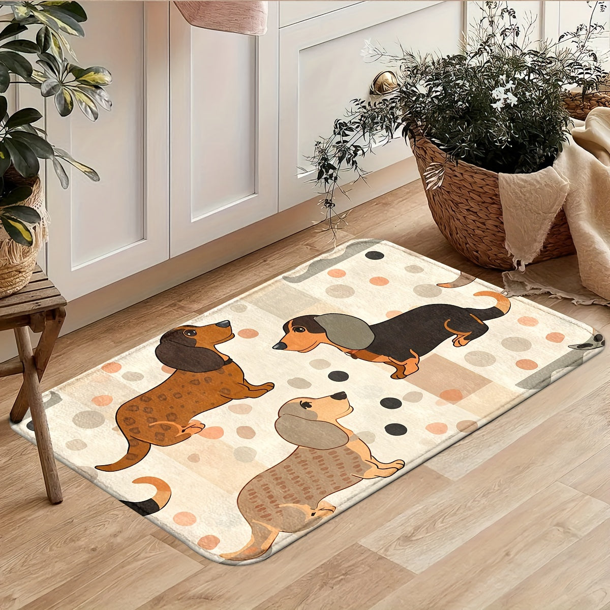 Adorable felpudo para perro salchicha: antideslizante, lavable a máquina, para cocina, baño y lavadero.