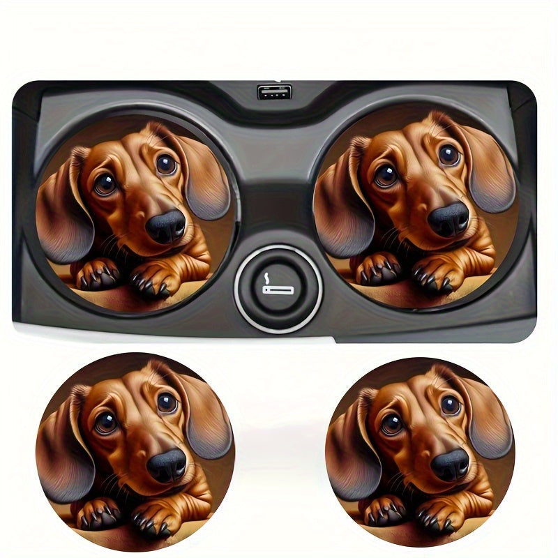 2 alfombrillas para portavasos de coche: antideslizantes y con absorción de impactos, con estampado de perro salchicha, de goma sintética, ideales para el interior del coche, accesorios de moda, antiderrames.