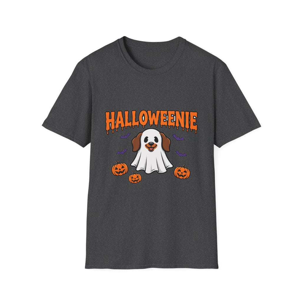 Halloweenie ghost dachshund tee - Dark Heather - front