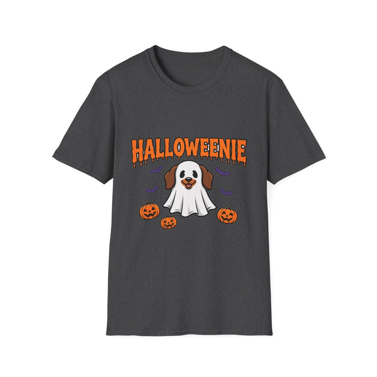 Halloweenie ghost dachshund tee - Dark Heather - front