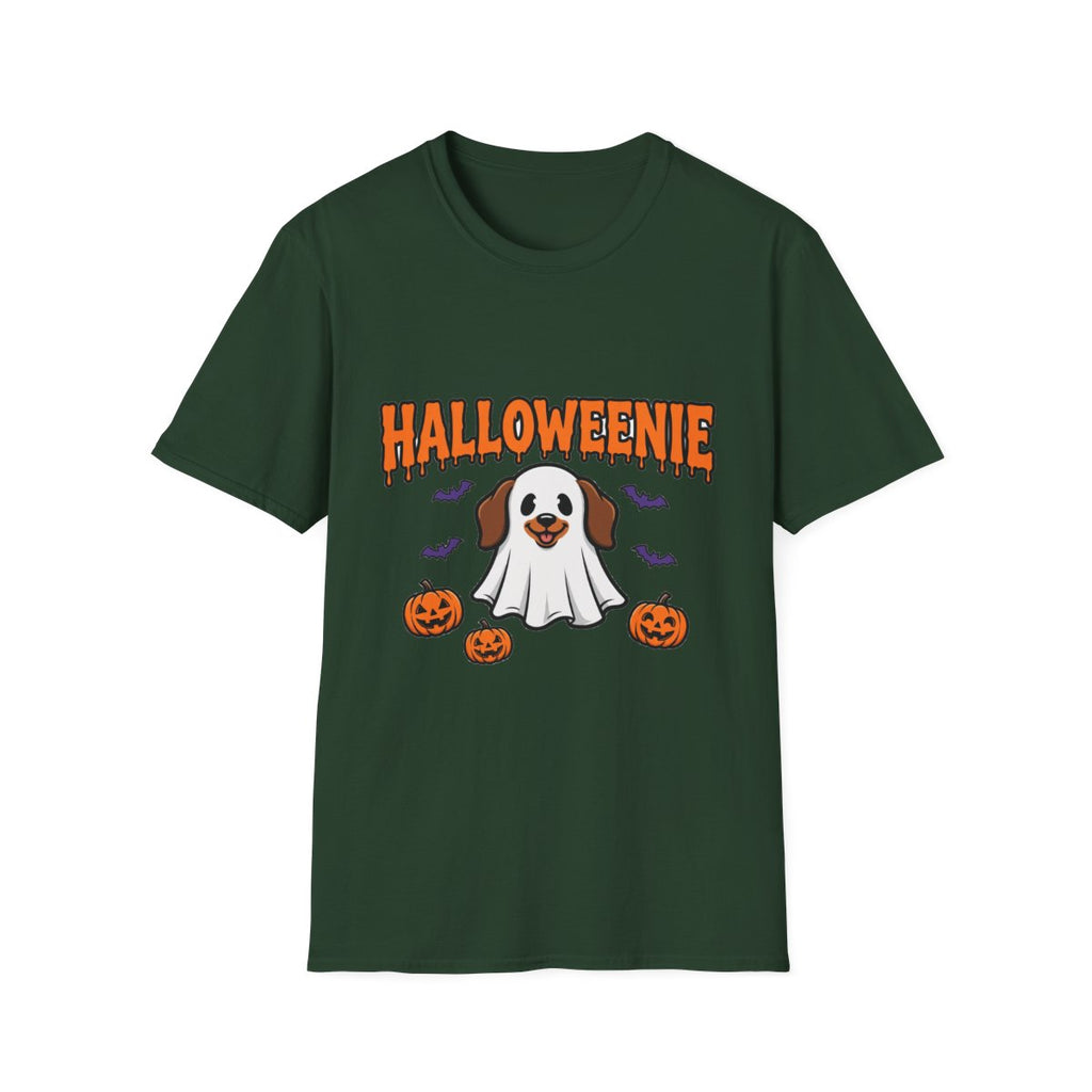 Halloweenie ghost dachshund tee - Forest Green - front