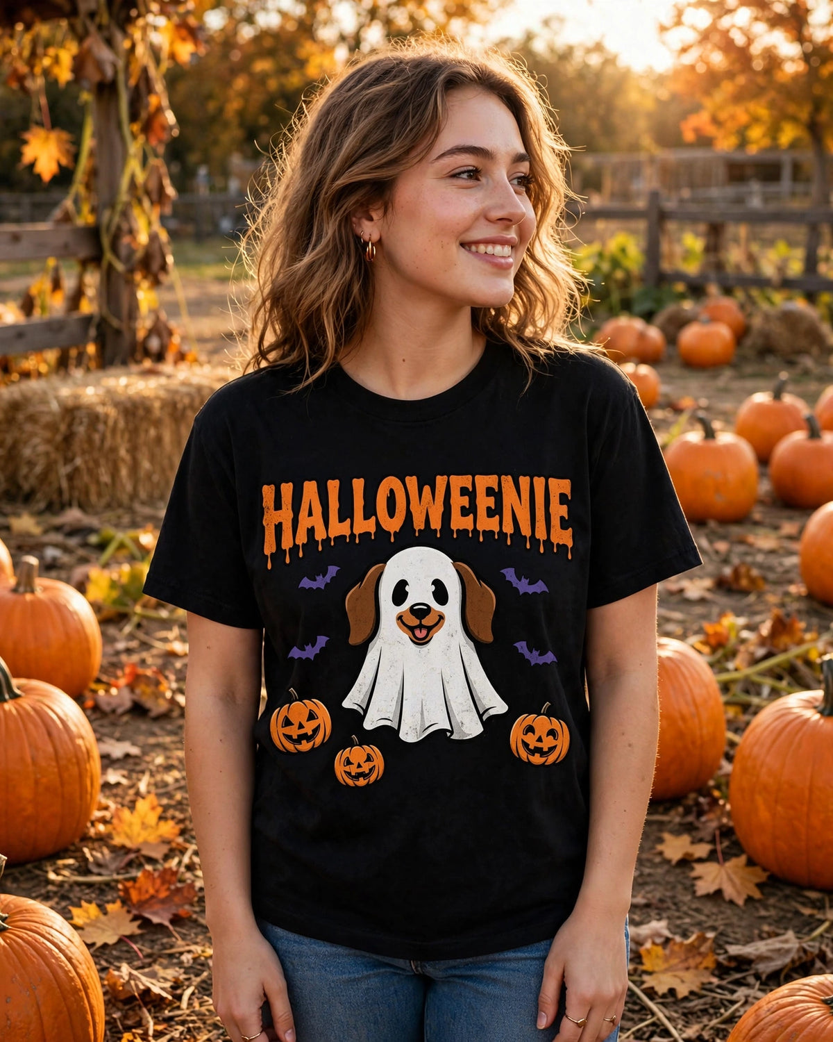 Halloweenie ghost dachshund tee - Black - lifestyle