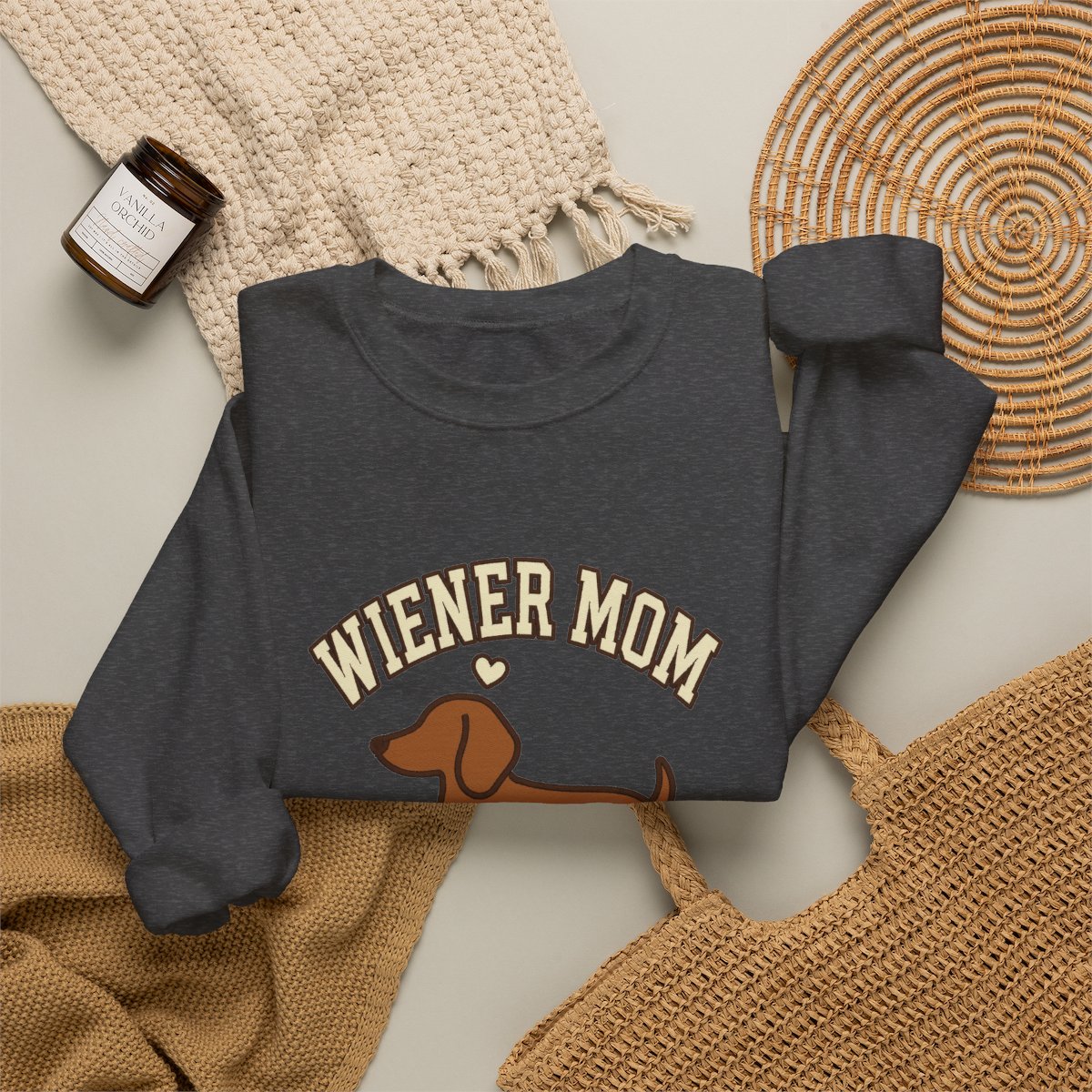 Wiener Mom Sweatshirt - Dark Heather folded detail alt
